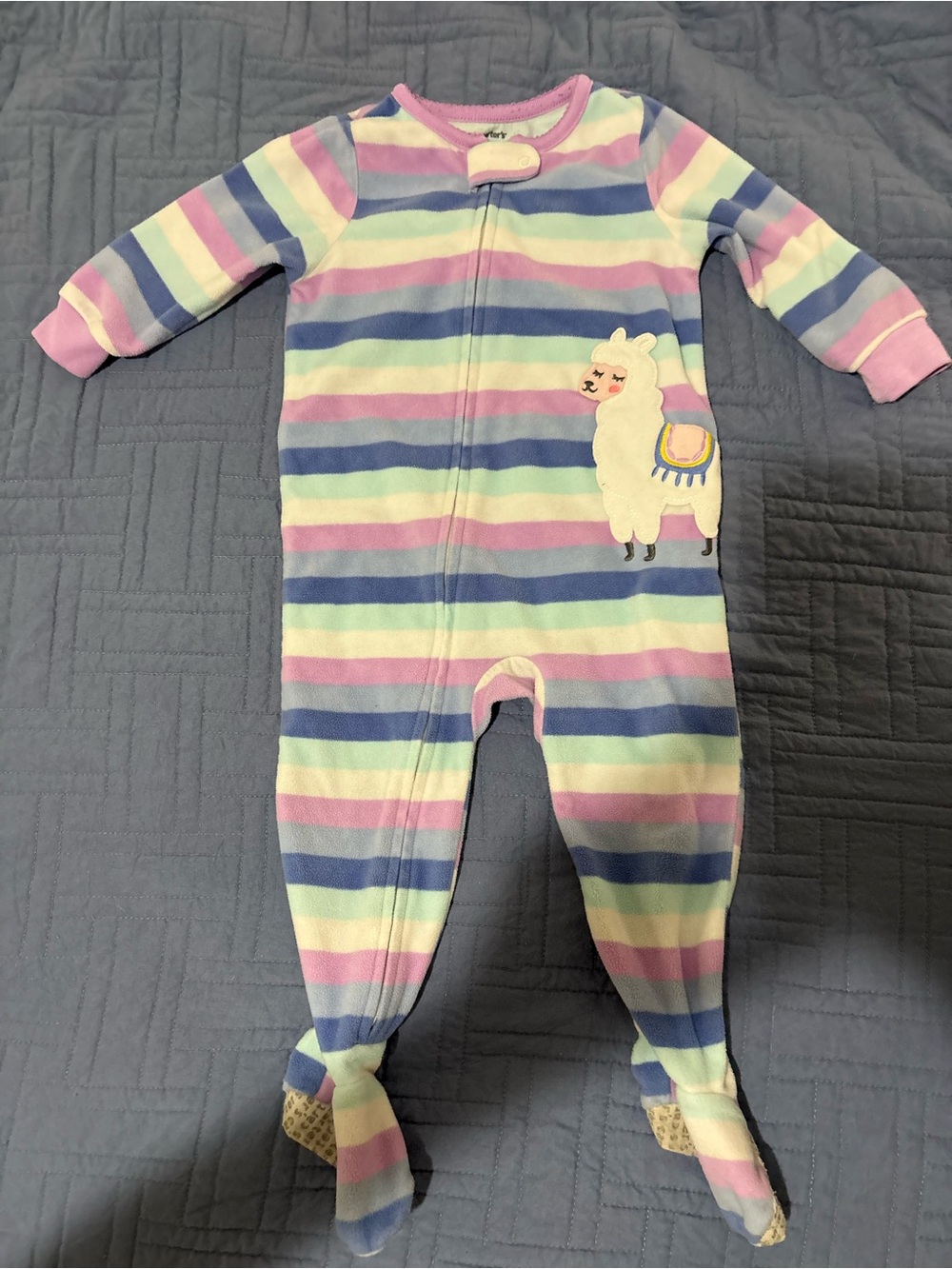 Striped Pastel Llama Footed One-Piece for Kids